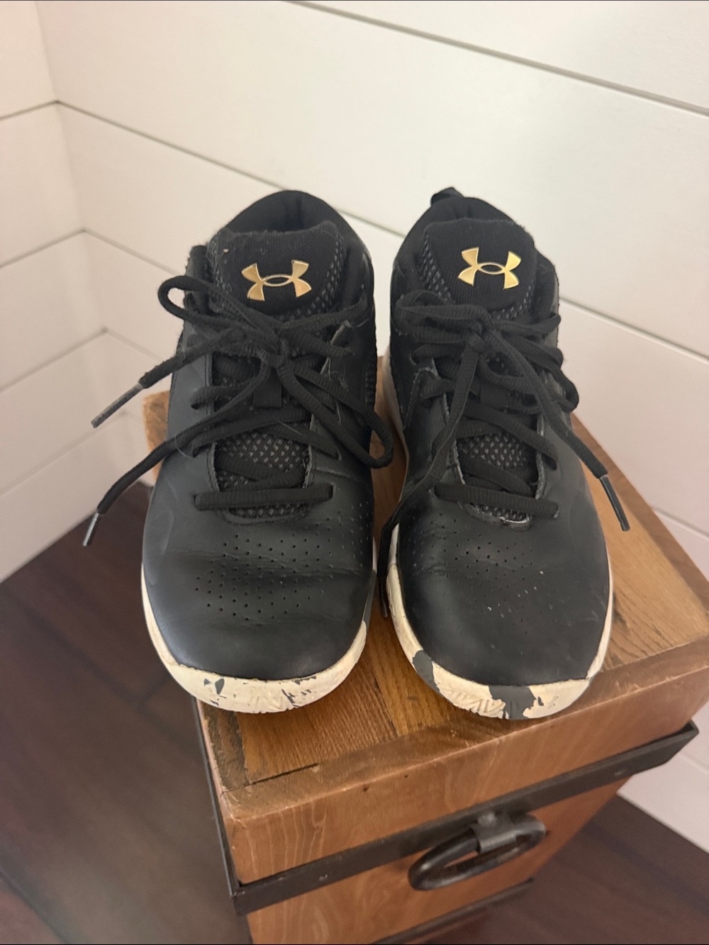 Under Armour Kids Black and Gold Lace-Up Athletic Sneakers